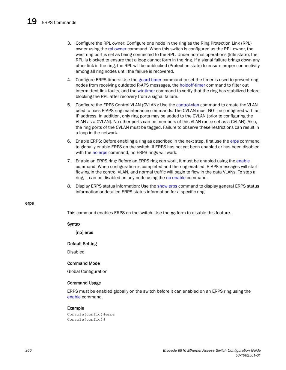 Erps | Brocade Communications Systems Brocate Ethernet Access Switch 6910 User Manual | Page 410 / 1200