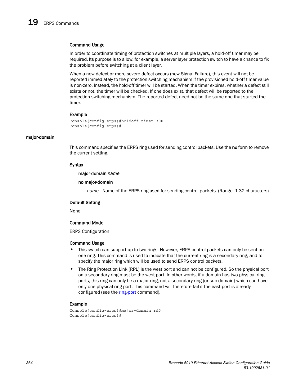 Major-domain | Brocade Communications Systems Brocate Ethernet Access Switch 6910 User Manual | Page 414 / 1200