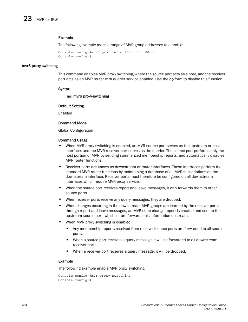 Mvr6 proxy-switching | Brocade Communications Systems Brocate Ethernet Access Switch 6910 User Manual | Page 544 / 1200