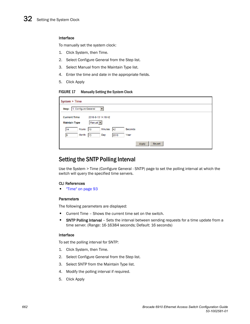 Setting the sntp polling interval, Figure 17 | Brocade Communications Systems Brocate Ethernet Access Switch 6910 User Manual | Page 712 / 1200