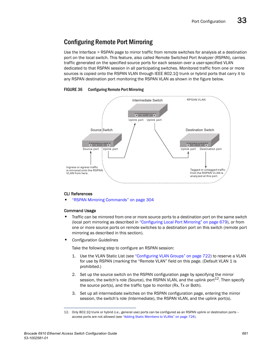 Configuring remote port mirroring, Figure 36, Confi | Remote port mirroring | Brocade Communications Systems Brocate Ethernet Access Switch 6910 User Manual | Page 731 / 1200