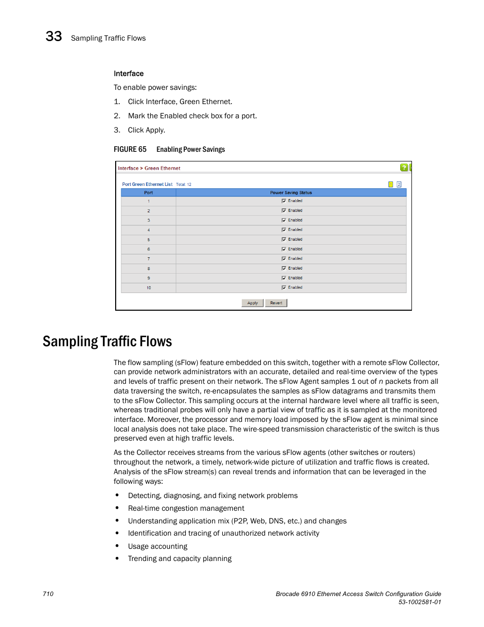 Sampling traffic flows, Figure 65, Flow sampling | Brocade Communications Systems Brocate Ethernet Access Switch 6910 User Manual | Page 760 / 1200