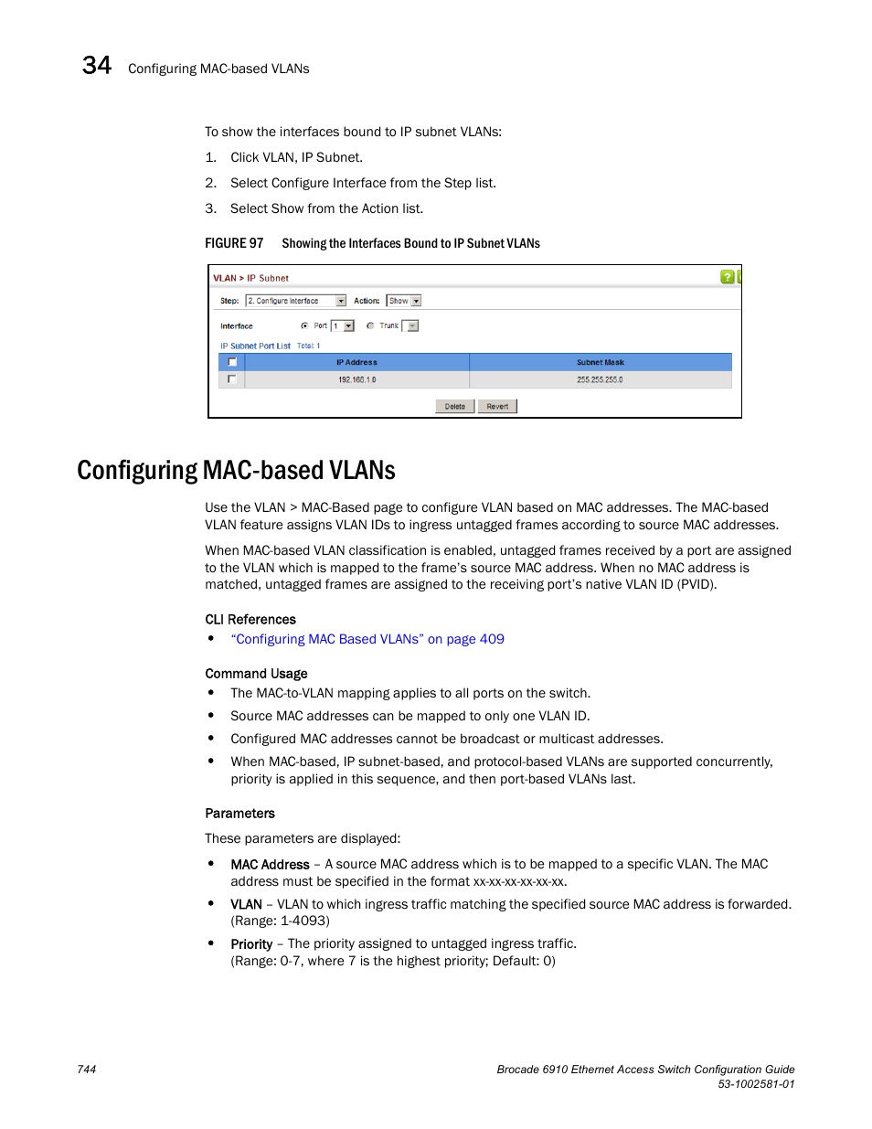 Configuring mac-based vlans, Figure 97, Mac-based vlans | Brocade Communications Systems Brocate Ethernet Access Switch 6910 User Manual | Page 794 / 1200