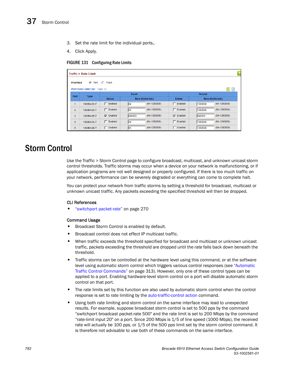 Storm control, Figure 131 confi | Brocade Communications Systems Brocate Ethernet Access Switch 6910 User Manual | Page 832 / 1200