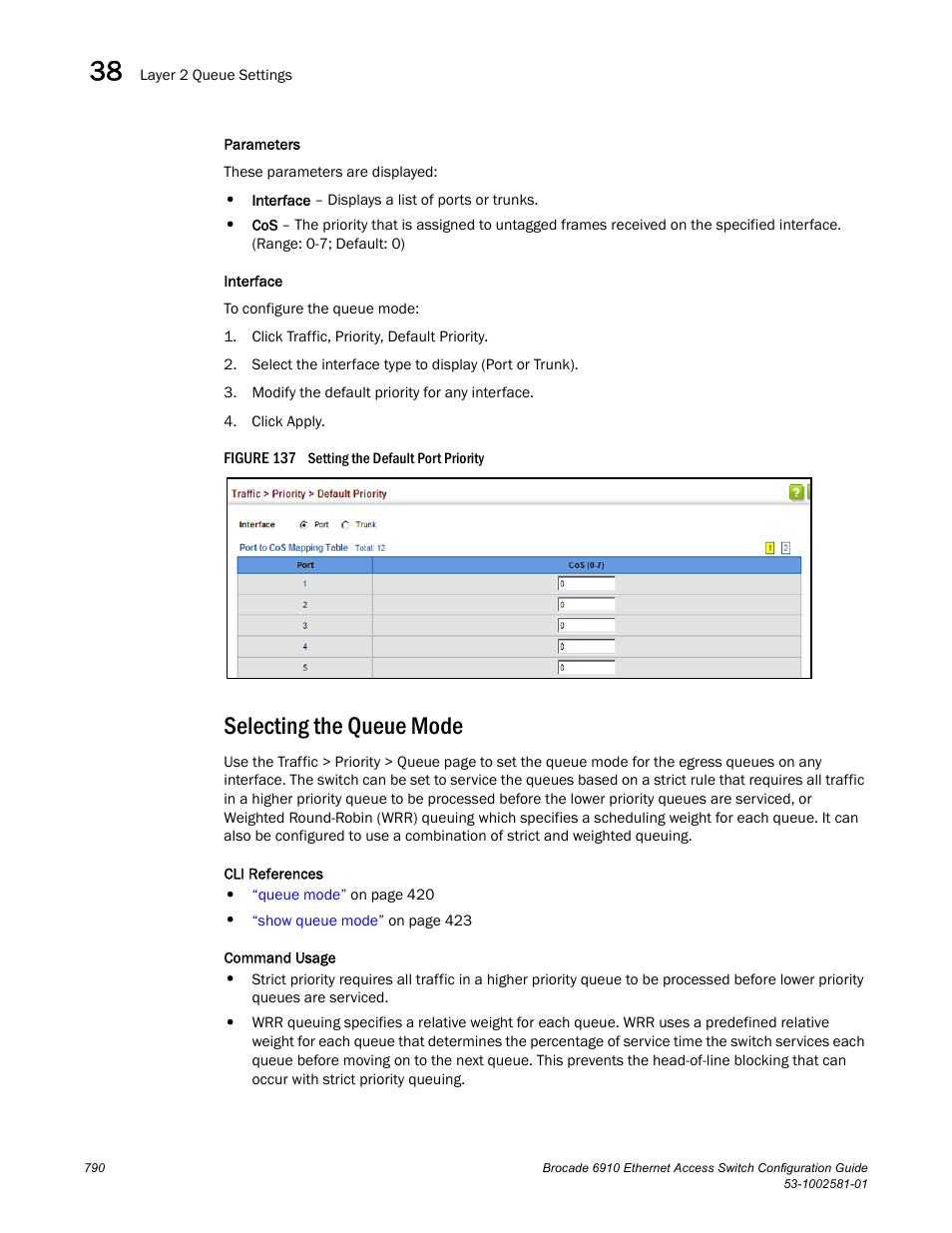 Selecting the queue mode, Figure 137 s | Brocade Communications Systems Brocate Ethernet Access Switch 6910 User Manual | Page 840 / 1200