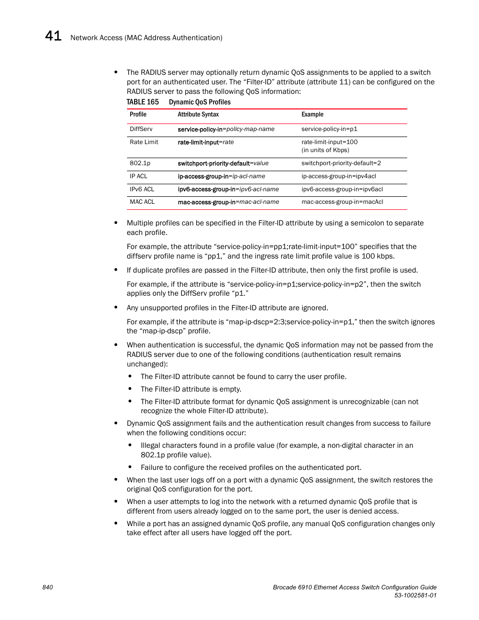 Table 165 | Brocade Communications Systems Brocate Ethernet Access Switch 6910 User Manual | Page 890 / 1200