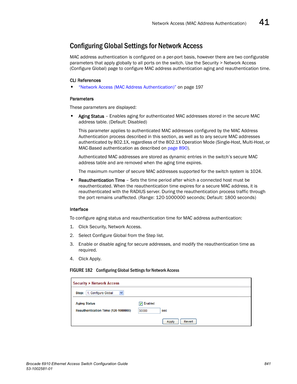 Configuring global settings for network access, Figure 182 confi | Brocade Communications Systems Brocate Ethernet Access Switch 6910 User Manual | Page 891 / 1200