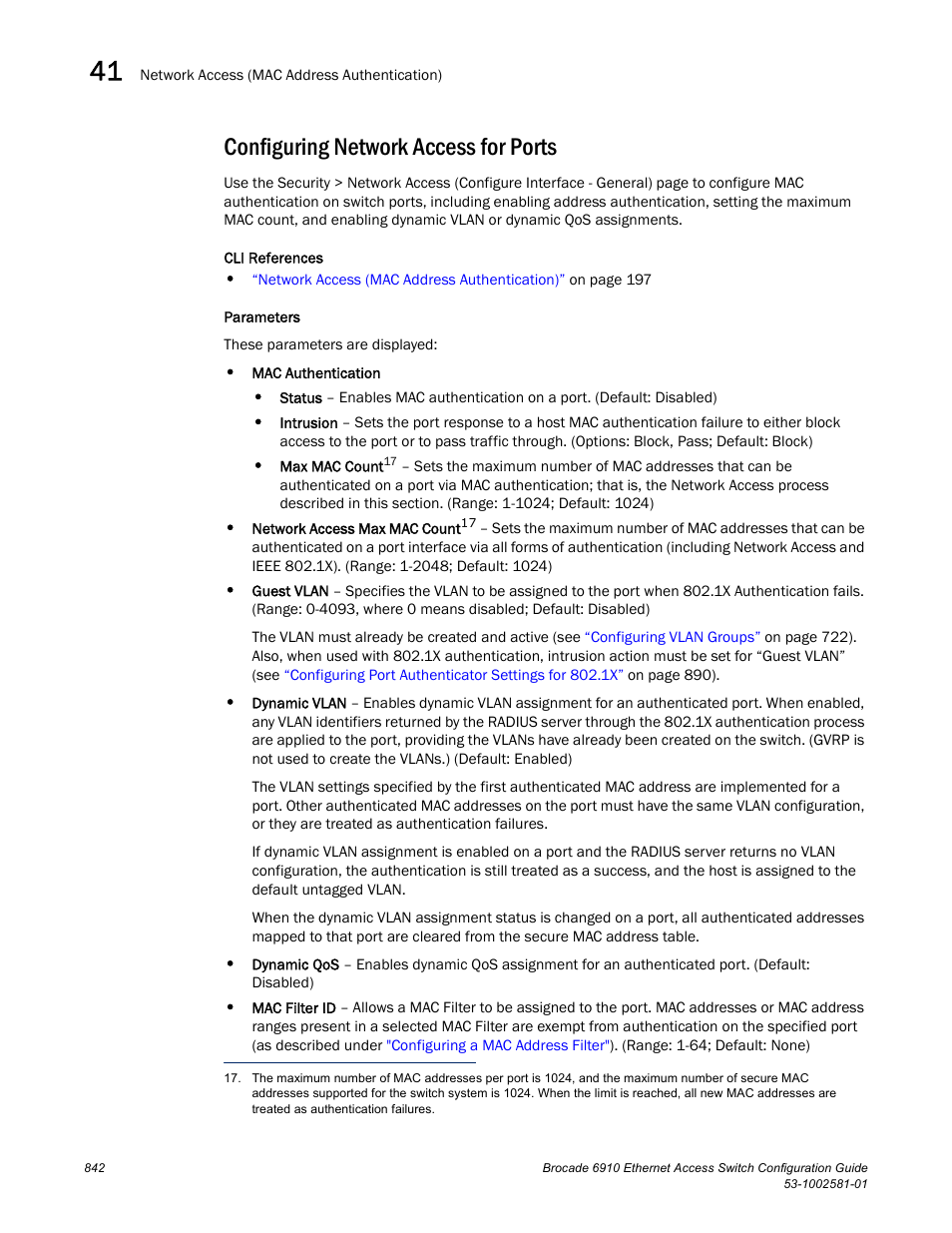 Configuring network access for ports | Brocade Communications Systems Brocate Ethernet Access Switch 6910 User Manual | Page 892 / 1200