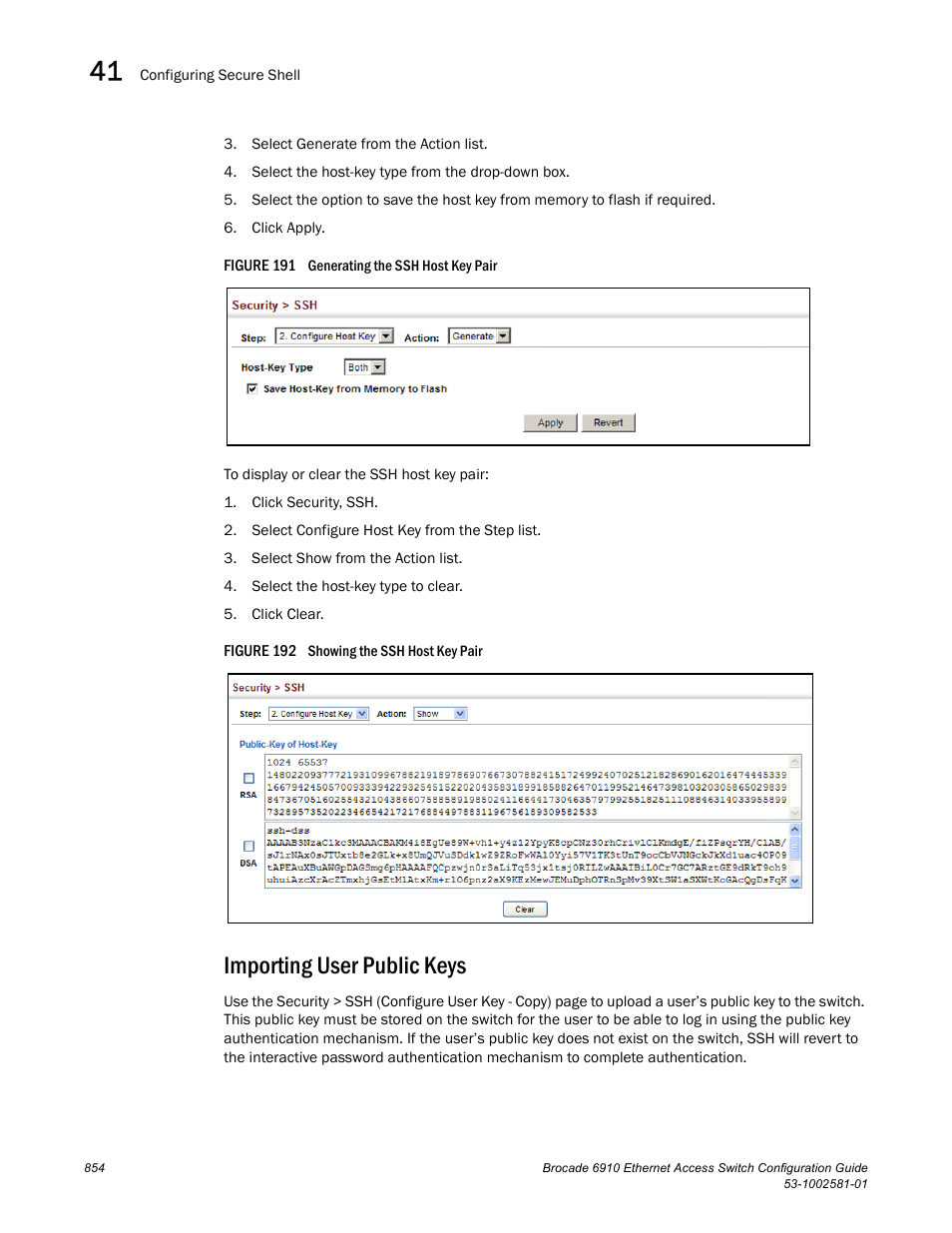 Importing user public keys, Figure 191 ge, Figure 192 s | Brocade Communications Systems Brocate Ethernet Access Switch 6910 User Manual | Page 904 / 1200