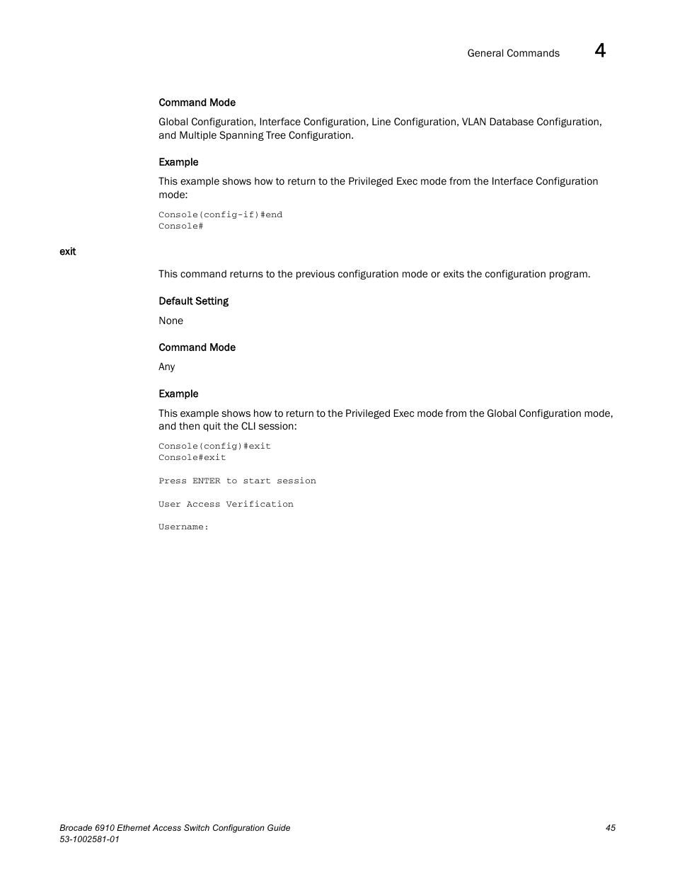Exit | Brocade Communications Systems Brocate Ethernet Access Switch 6910 User Manual | Page 95 / 1200