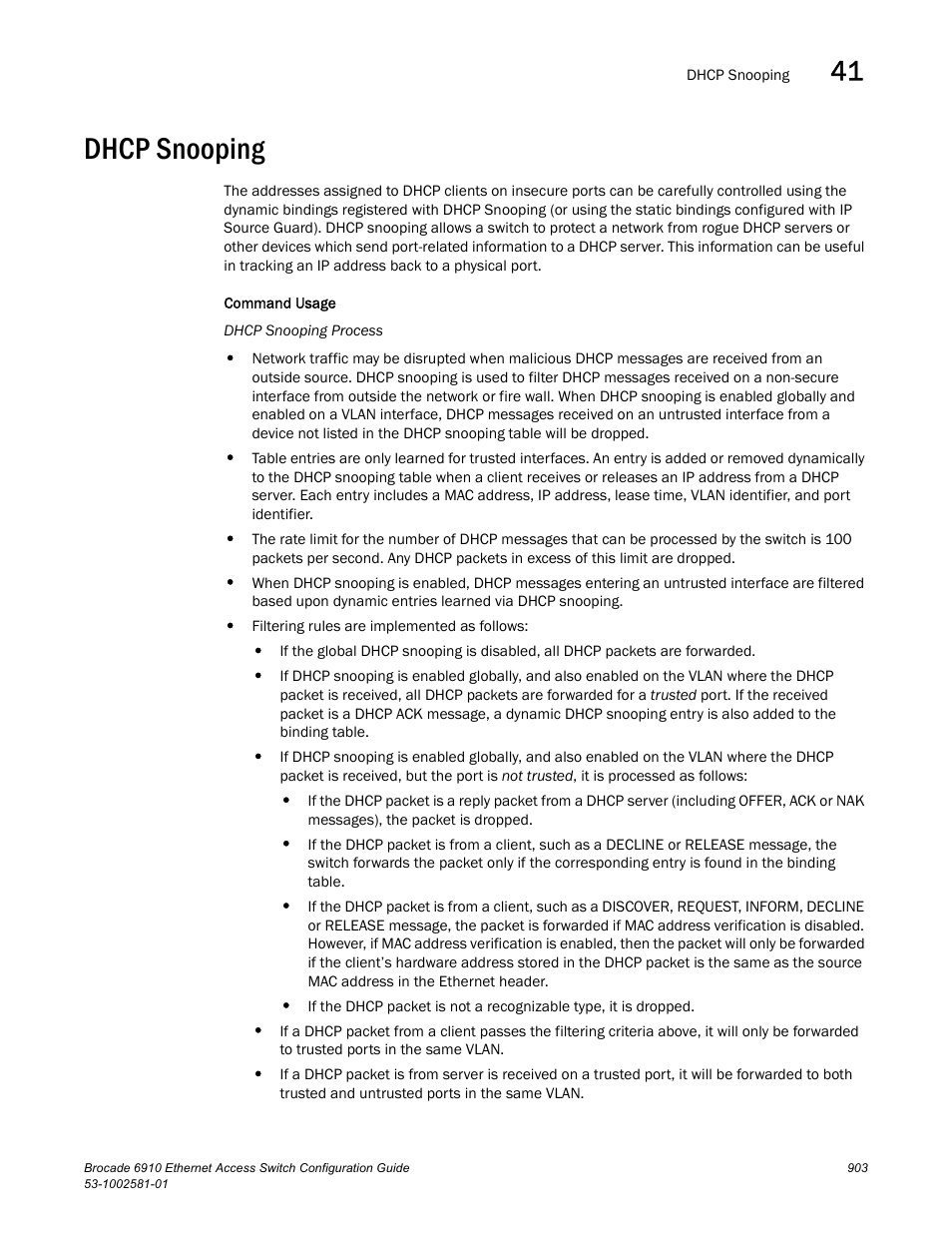 Dhcp snooping | Brocade Communications Systems Brocate Ethernet Access Switch 6910 User Manual | Page 953 / 1200