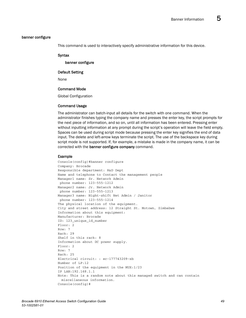 Banner configure | Brocade Communications Systems Brocate Ethernet Access Switch 6910 User Manual | Page 99 / 1200