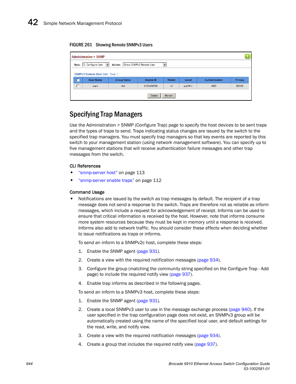 Specifying trap managers, Figure 261 s | Brocade Communications Systems Brocate Ethernet Access Switch 6910 User Manual | Page 994 / 1200