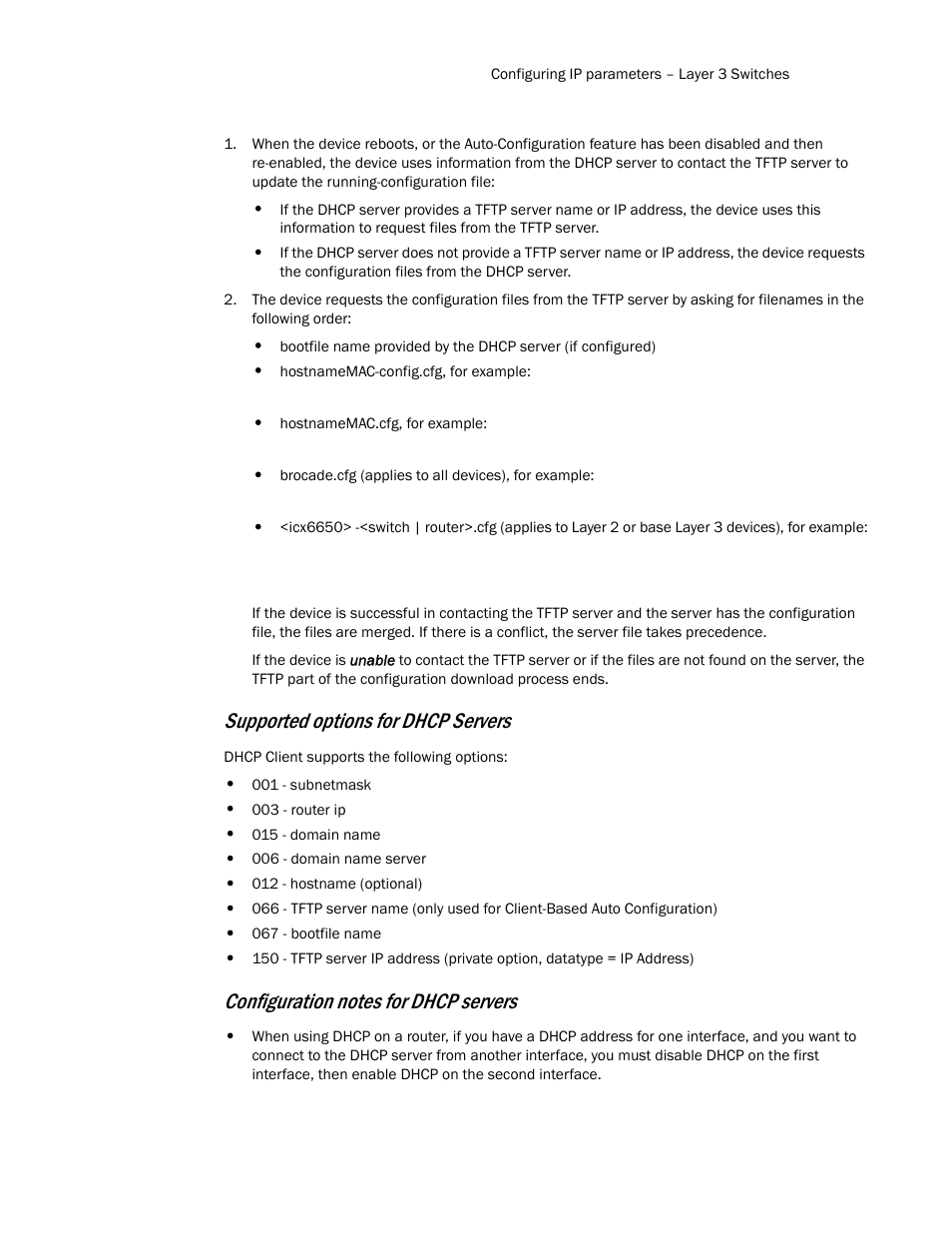 Supported options for dhcp servers | Brocade Communications Systems Layer 3 Routing Configuration ICX 6650 User Manual | Page 103 / 494