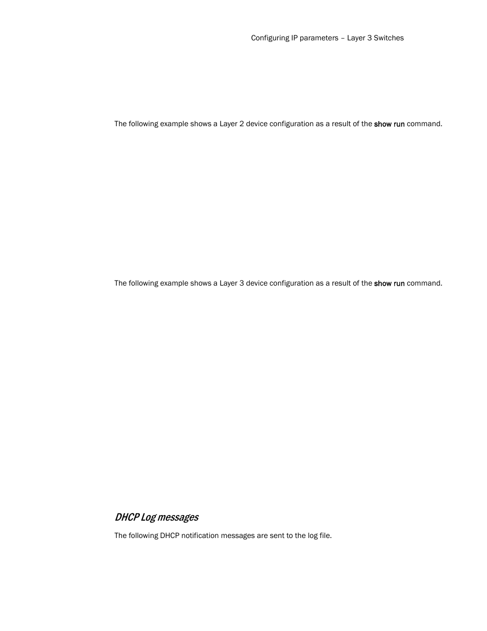 Dhcp log messages | Brocade Communications Systems Layer 3 Routing Configuration ICX 6650 User Manual | Page 105 / 494