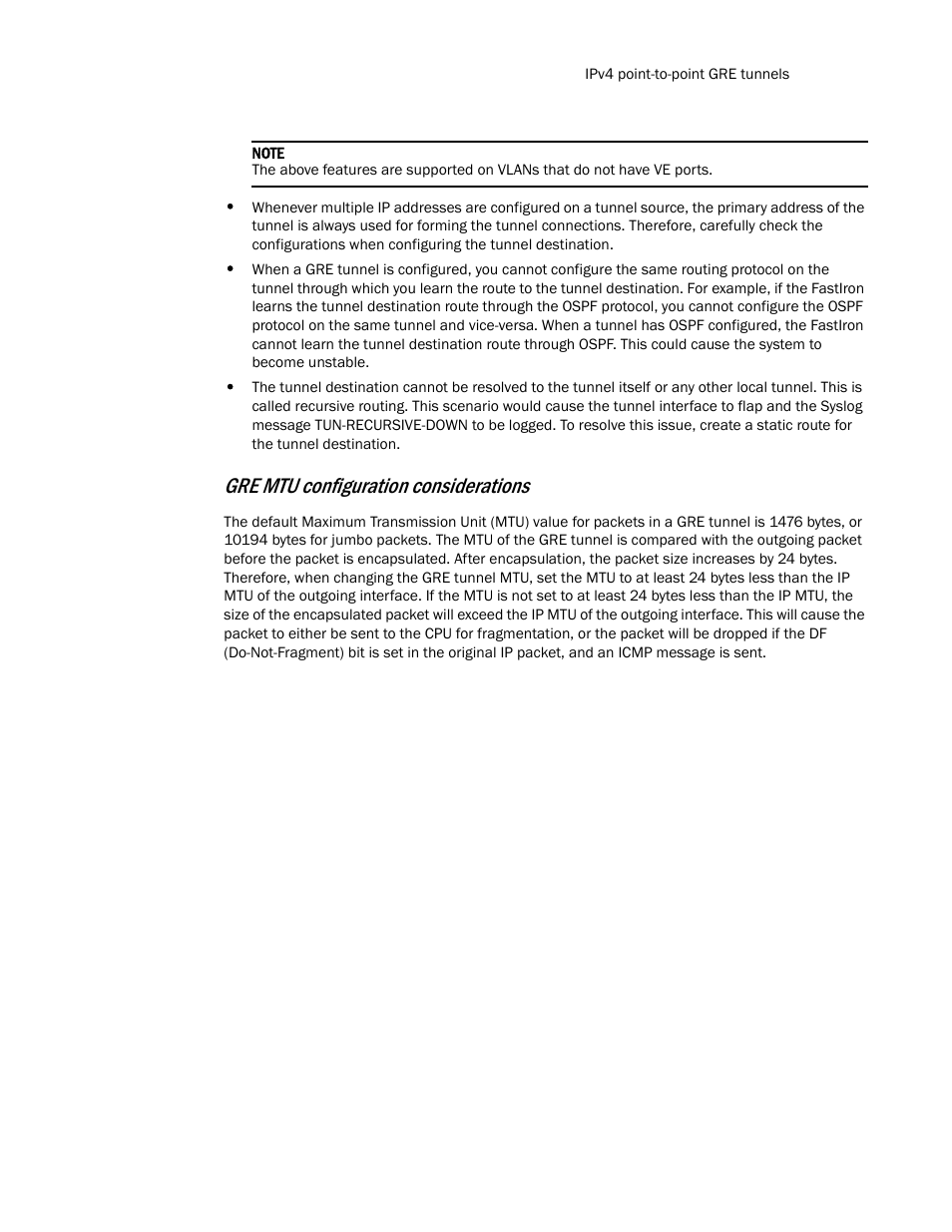 Gre mtu configuration considerations | Brocade Communications Systems Layer 3 Routing Configuration ICX 6650 User Manual | Page 117 / 494
