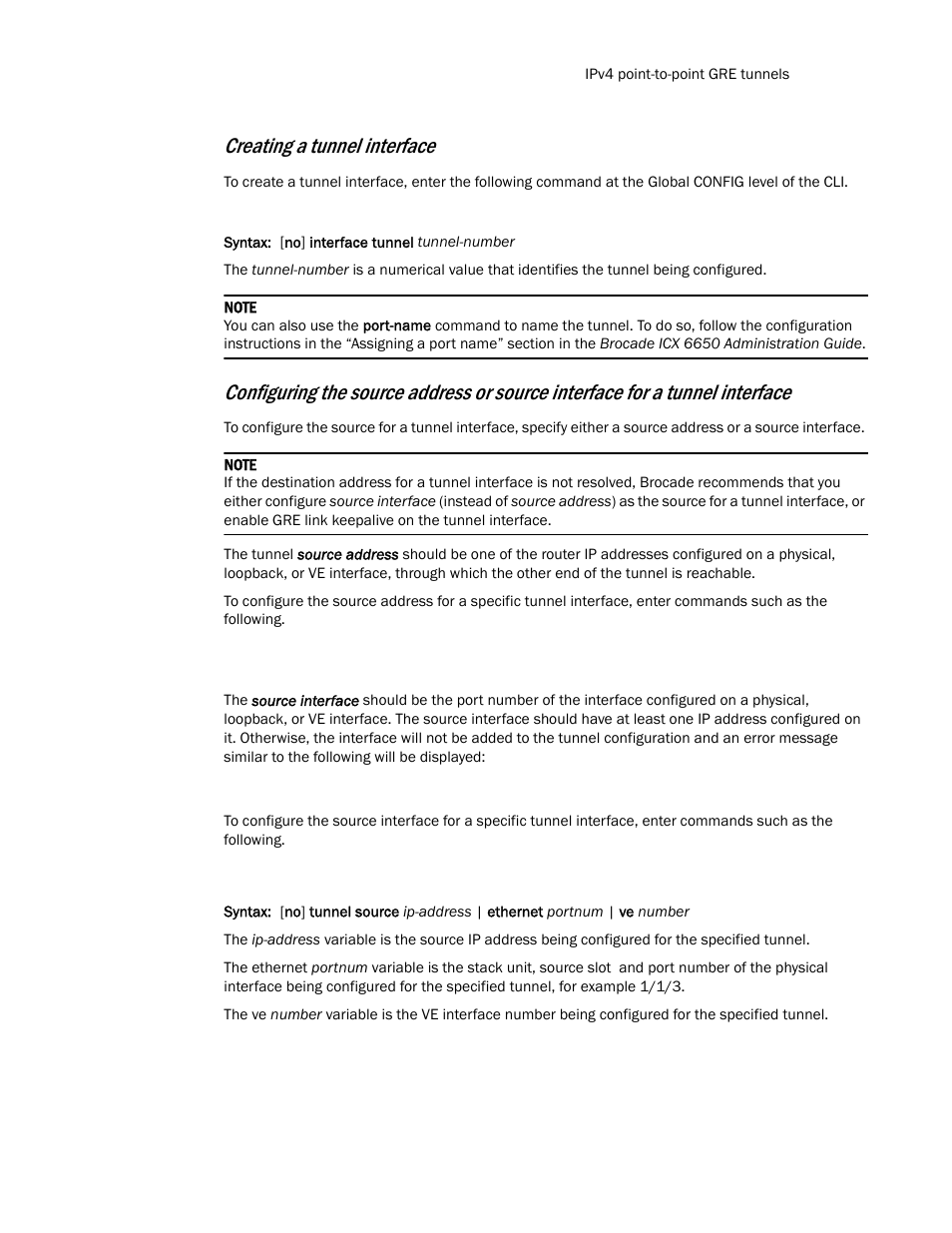 Creating a tunnel interface | Brocade Communications Systems Layer 3 Routing Configuration ICX 6650 User Manual | Page 119 / 494