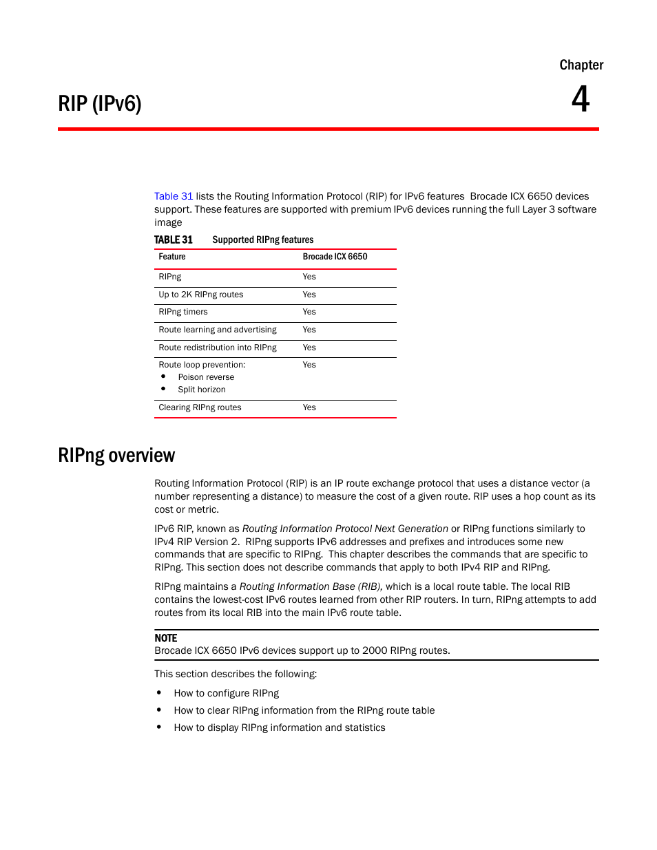 Rip (ipv6), Ripng overview, Chapter 4 | Chapter | Brocade Communications Systems Layer 3 Routing Configuration ICX 6650 User Manual | Page 175 / 494