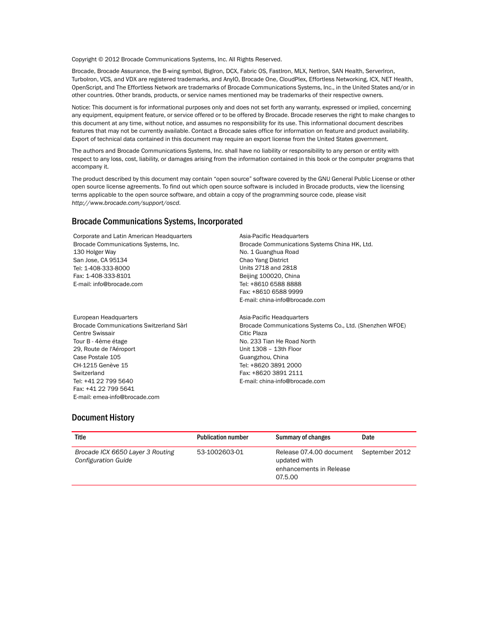 Brocade Communications Systems Layer 3 Routing Configuration ICX 6650 User Manual | Page 2 / 494