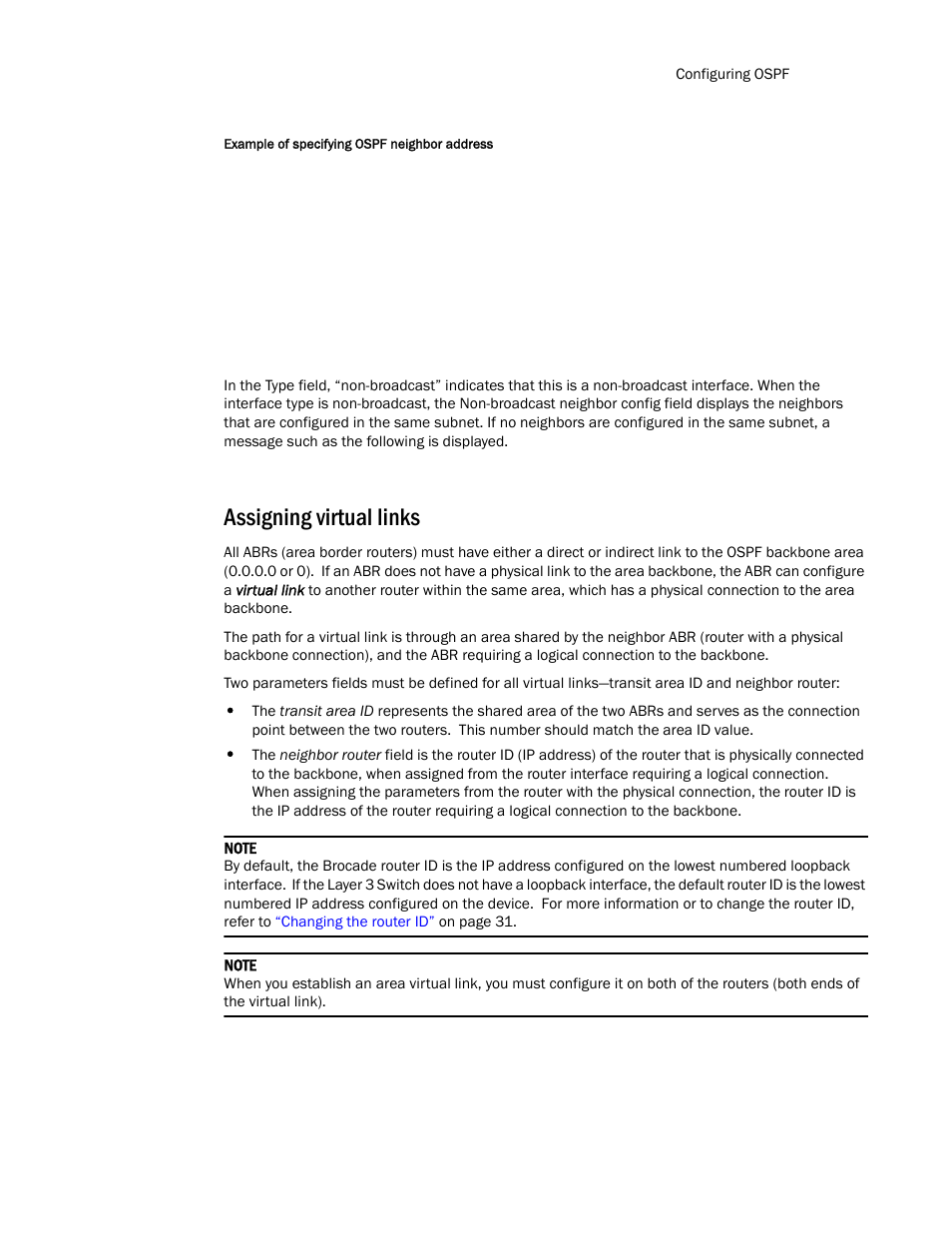 Assigning virtual links | Brocade Communications Systems Layer 3 Routing Configuration ICX 6650 User Manual | Page 207 / 494