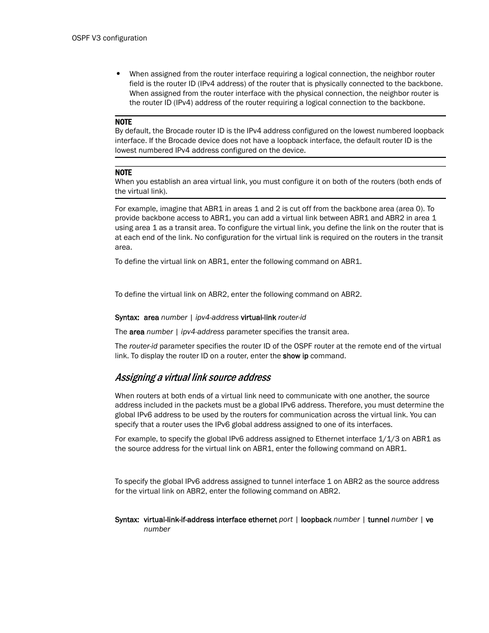 Assigning a virtual link source address | Brocade Communications Systems Layer 3 Routing Configuration ICX 6650 User Manual | Page 250 / 494