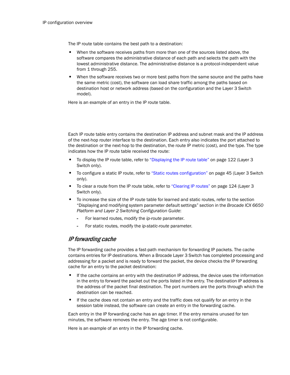 Ip forwarding cache | Brocade Communications Systems Layer 3 Routing Configuration ICX 6650 User Manual | Page 26 / 494