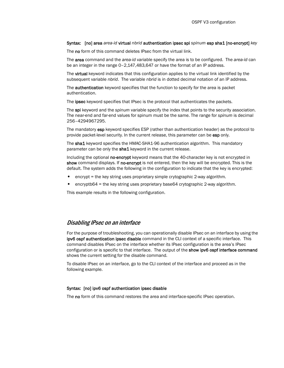 Disabling ipsec on an, Interface, Disabling ipsec on an interface | Brocade Communications Systems Layer 3 Routing Configuration ICX 6650 User Manual | Page 271 / 494