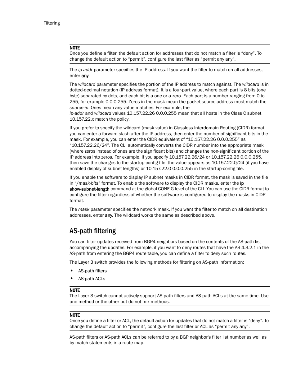 As-path filtering | Brocade Communications Systems Layer 3 Routing Configuration ICX 6650 User Manual | Page 352 / 494