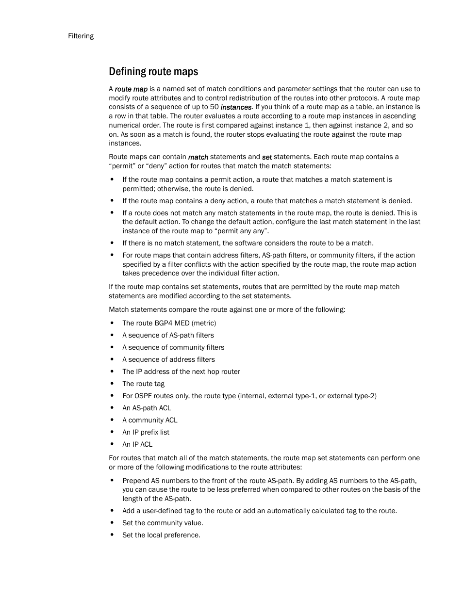 Defining route maps | Brocade Communications Systems Layer 3 Routing Configuration ICX 6650 User Manual | Page 360 / 494