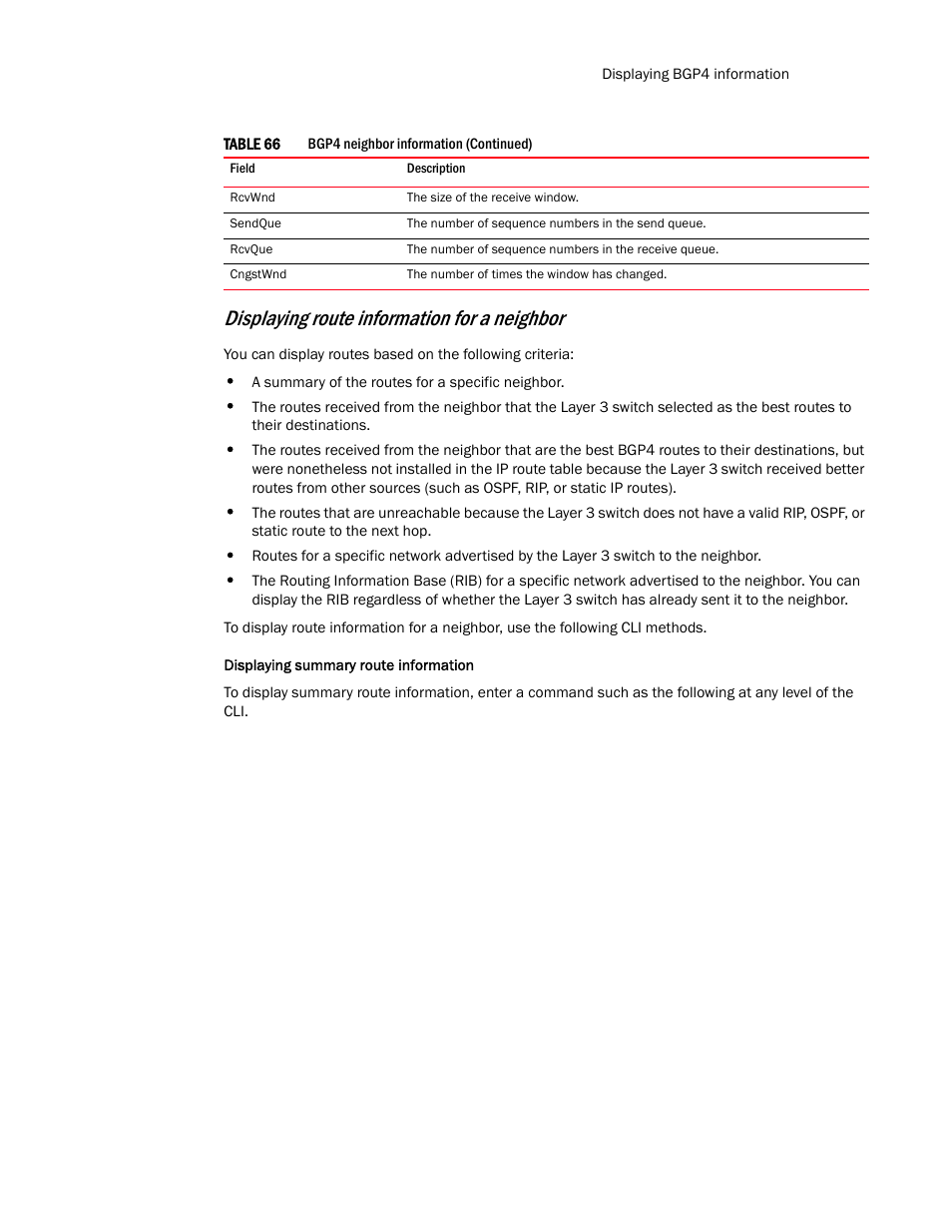 Displaying route information for a neighbor | Brocade Communications Systems Layer 3 Routing Configuration ICX 6650 User Manual | Page 393 / 494
