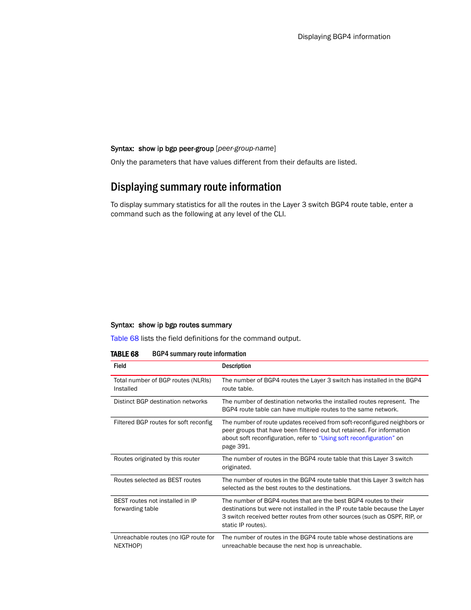 Displaying summary route information | Brocade Communications Systems Layer 3 Routing Configuration ICX 6650 User Manual | Page 397 / 494