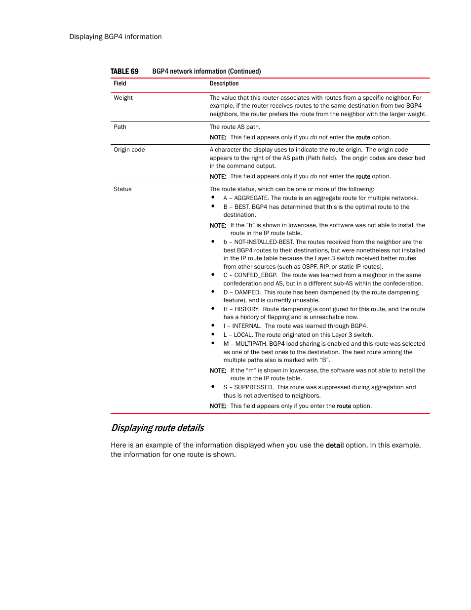 Displaying route details | Brocade Communications Systems Layer 3 Routing Configuration ICX 6650 User Manual | Page 402 / 494
