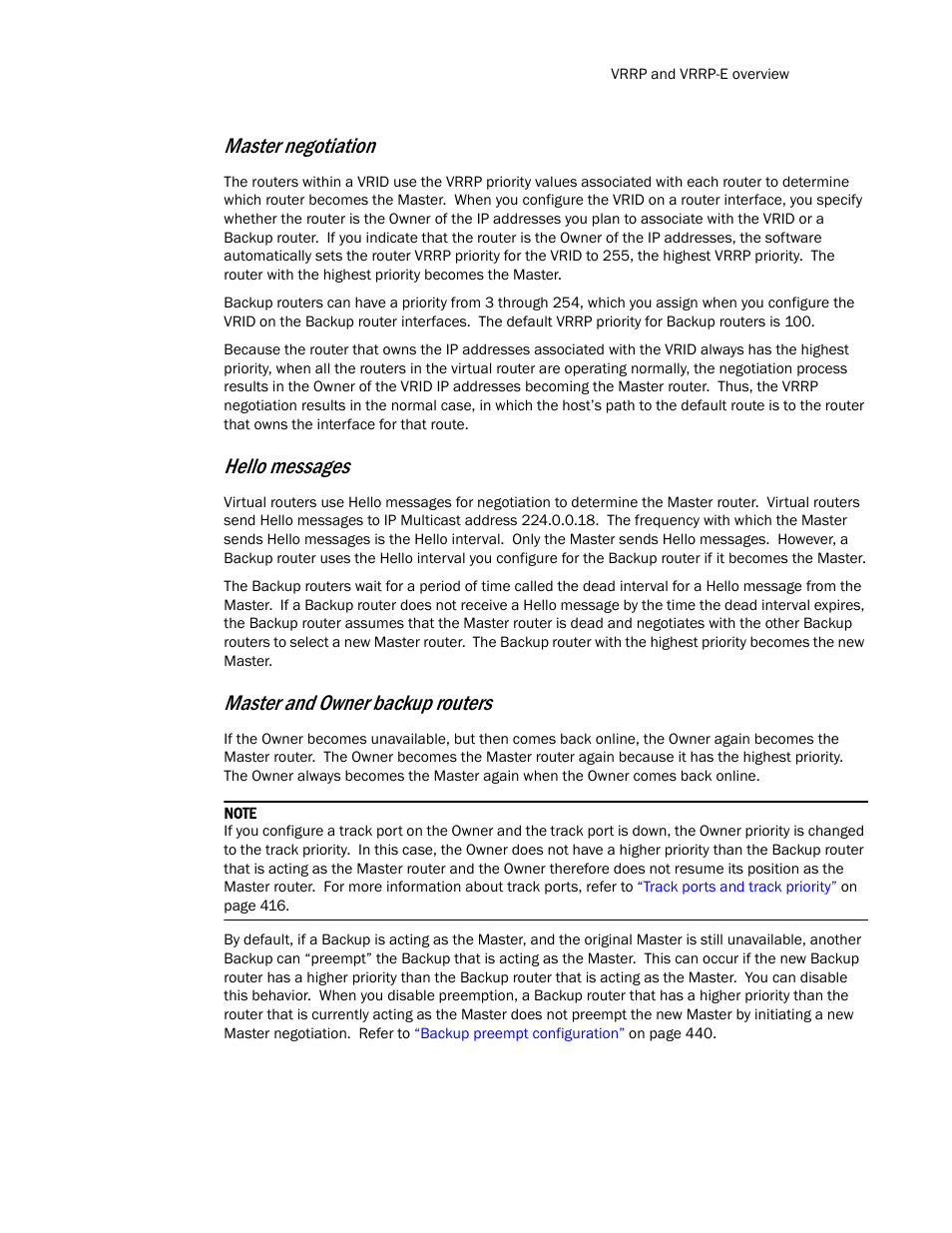 Master negotiation, Hello messages, Master and owner backup routers | Brocade Communications Systems Layer 3 Routing Configuration ICX 6650 User Manual | Page 433 / 494