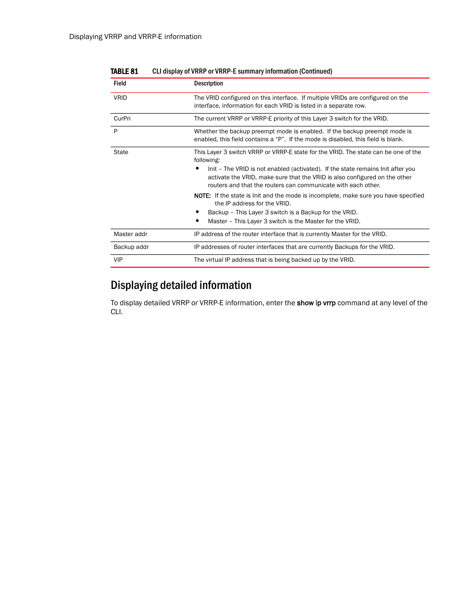 Displaying detailed information | Brocade Communications Systems Layer 3 Routing Configuration ICX 6650 User Manual | Page 466 / 494