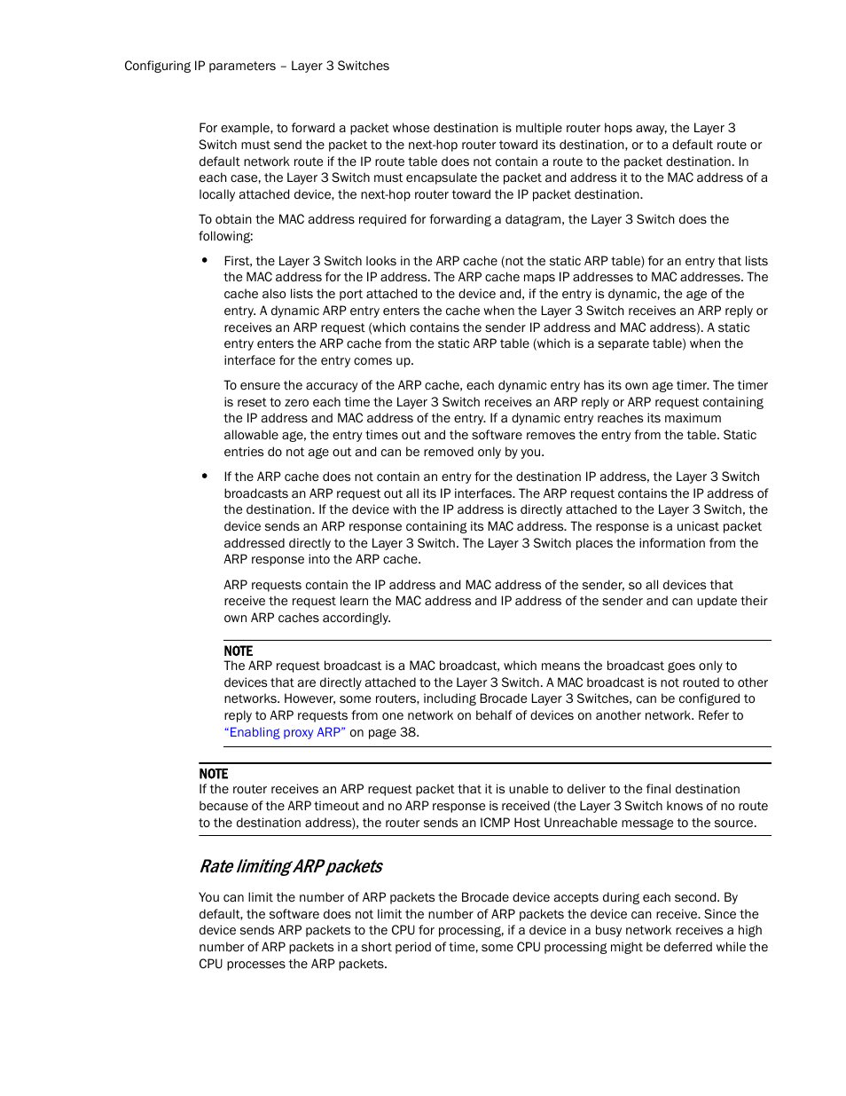 Rate limiting arp packets | Brocade Communications Systems Layer 3 Routing Configuration ICX 6650 User Manual | Page 54 / 494