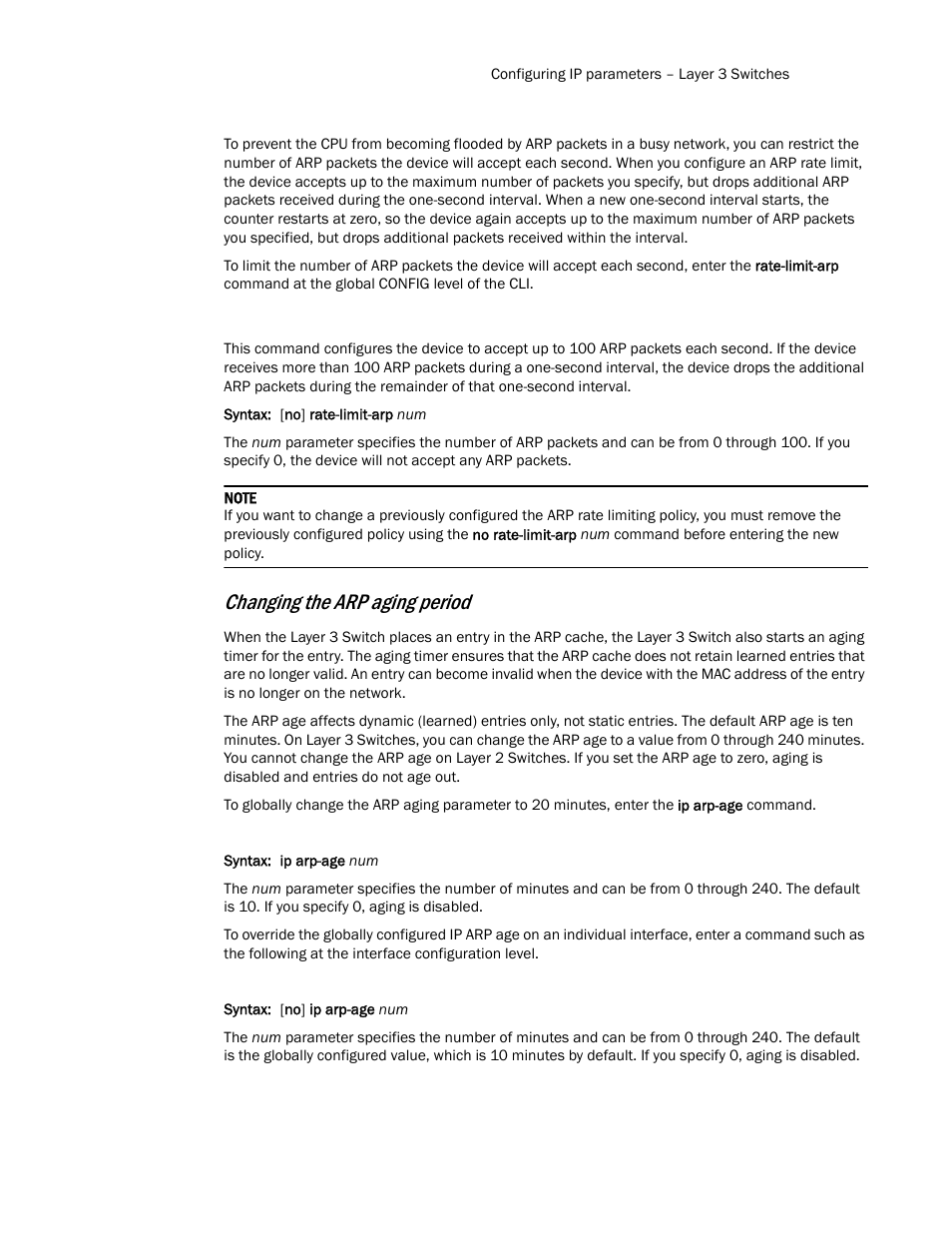 Changing the arp aging period | Brocade Communications Systems Layer 3 Routing Configuration ICX 6650 User Manual | Page 55 / 494