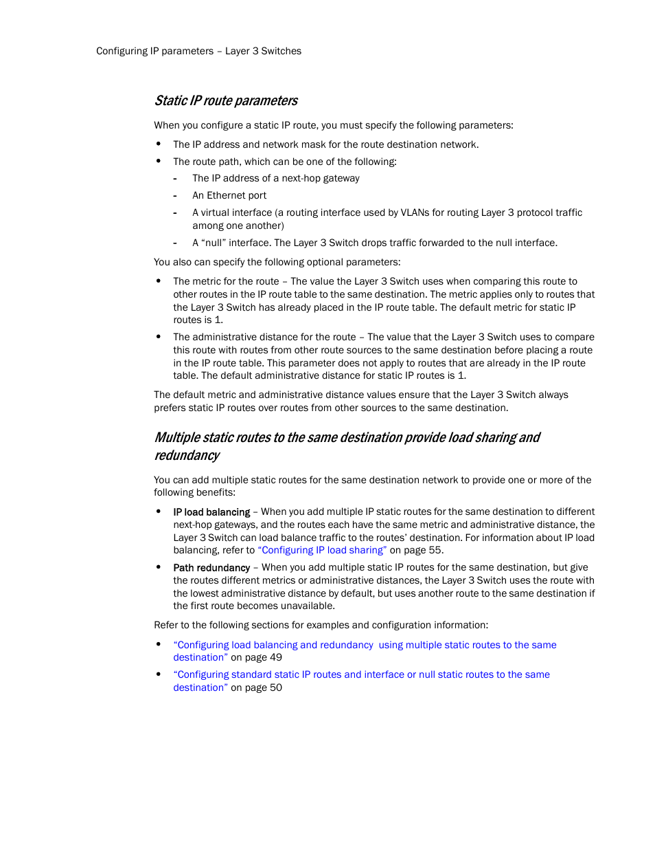 Static ip route parameters | Brocade Communications Systems Layer 3 Routing Configuration ICX 6650 User Manual | Page 64 / 494