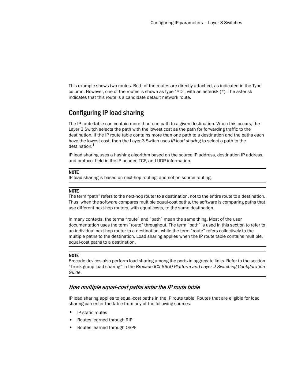 Configuring ip load sharing | Brocade Communications Systems Layer 3 Routing Configuration ICX 6650 User Manual | Page 73 / 494