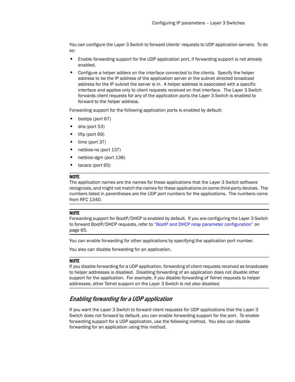 Enabling forwarding for a udp application | Brocade Communications Systems Layer 3 Routing Configuration ICX 6650 User Manual | Page 81 / 494