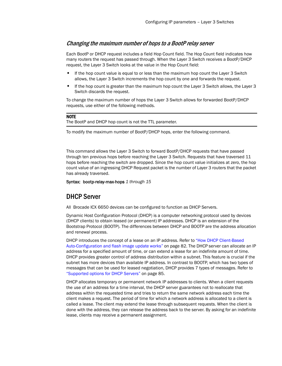 Dhcp server | Brocade Communications Systems Layer 3 Routing Configuration ICX 6650 User Manual | Page 85 / 494