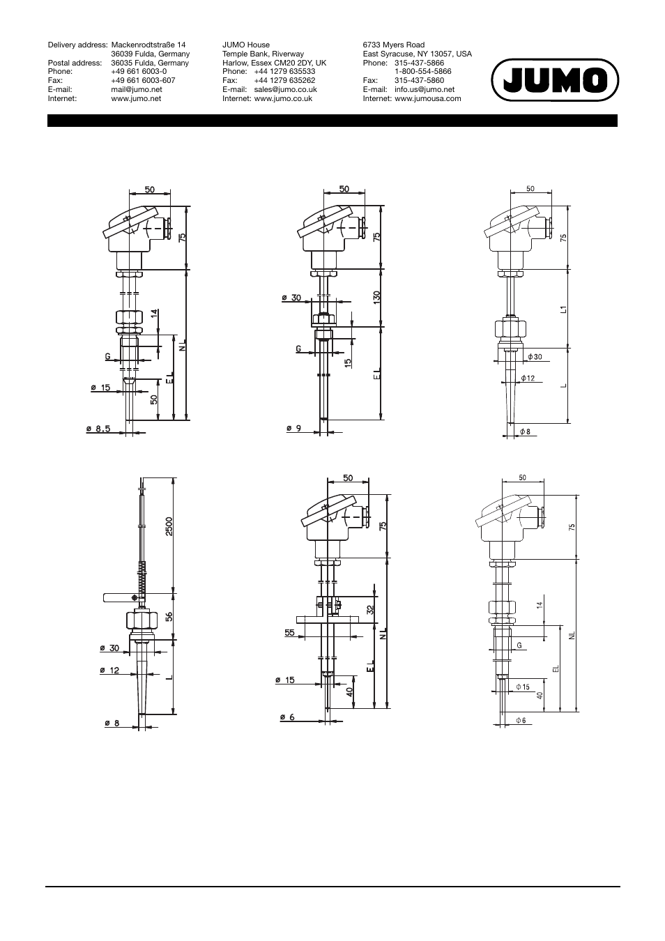 Dimensions | JUMO 902006 RTD Temperature Probe for Devices and Plants Tested According to DIN EN 14597 Data Sheet User Manual | Page 2 / 12
