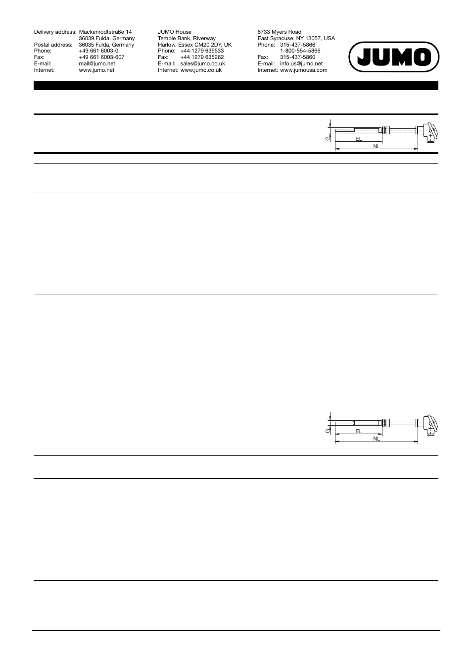 JUMO 902006 RTD Temperature Probe for Devices and Plants Tested According to DIN EN 14597 Data Sheet User Manual | Page 3 / 12