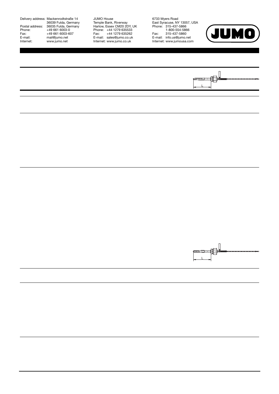 Connecting cable and anti-kink protection | JUMO 902006 RTD Temperature Probe for Devices and Plants Tested According to DIN EN 14597 Data Sheet User Manual | Page 6 / 12