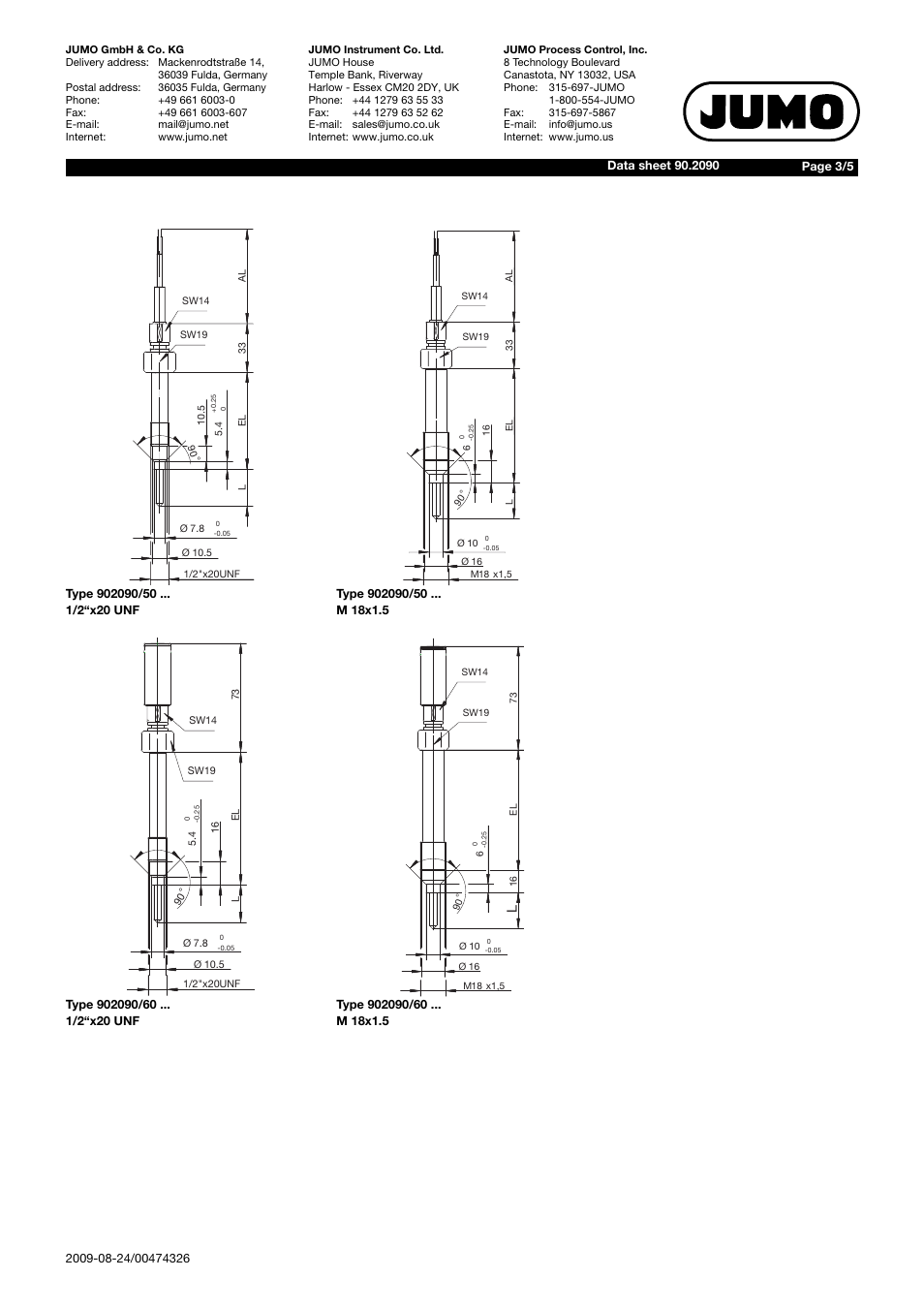 JUMO 902090 Screw-In Melt RTD Temperature Probe Data Sheet User Manual | Page 3 / 5