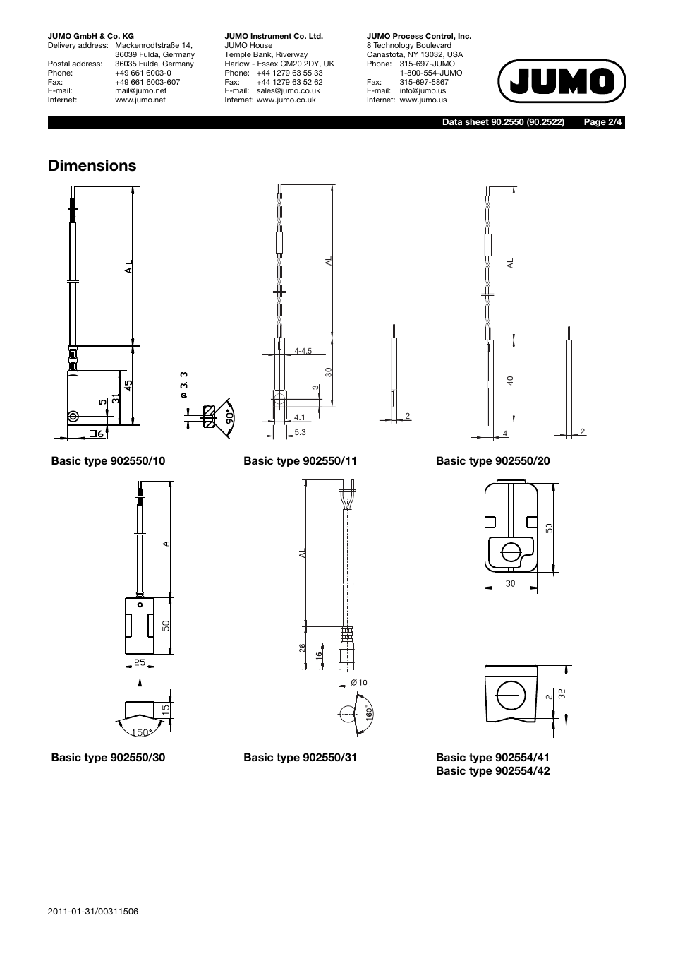 Dimensions | JUMO 902550 Surface RTD Temperature Probe with Connecting Cable Data Sheet User Manual | Page 2 / 4