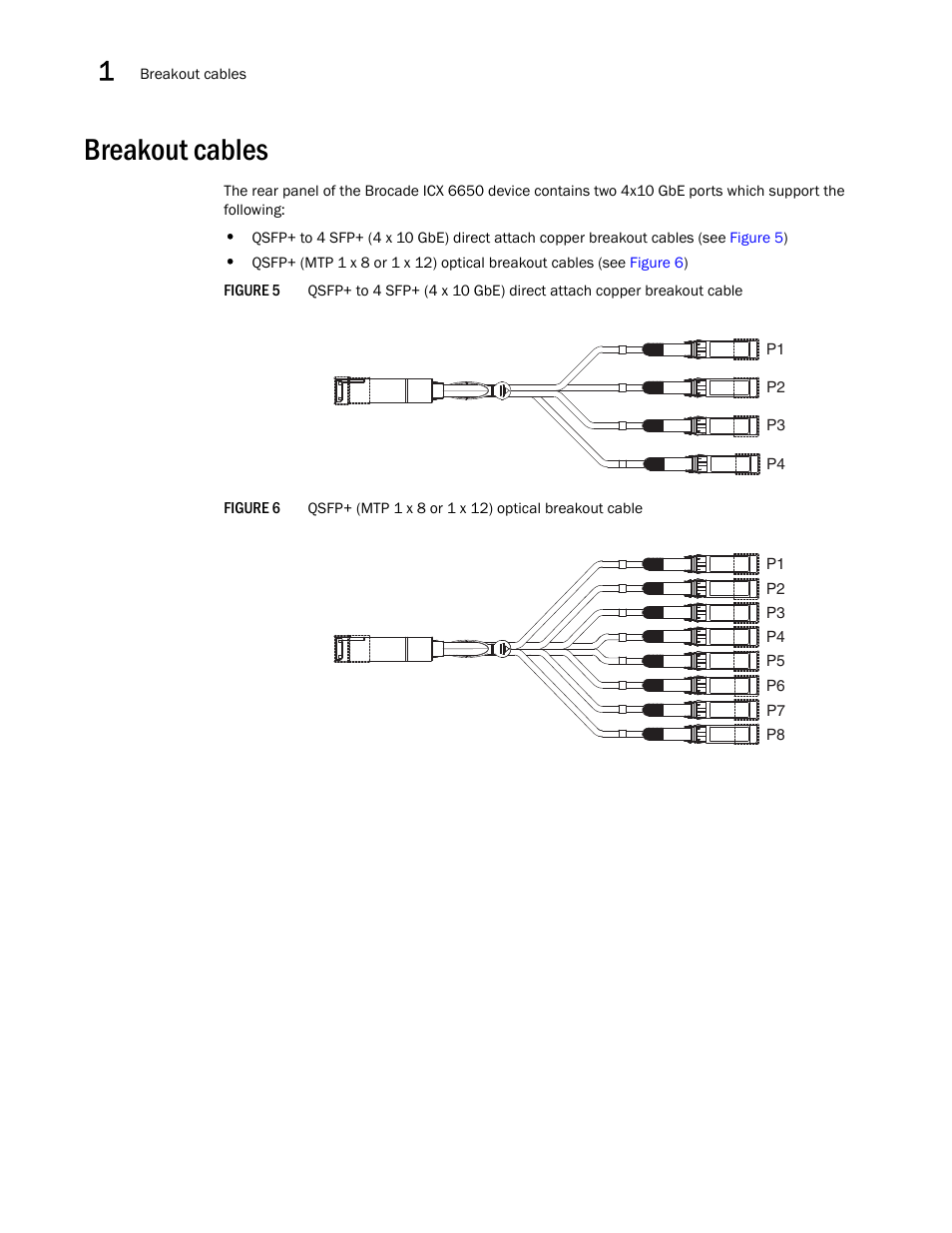 Breakout cables, Figure 5, Figure 6 | Brocade Communications Systems Brocade ICX 6650 53-1002599-01 User Manual | Page 22 / 86