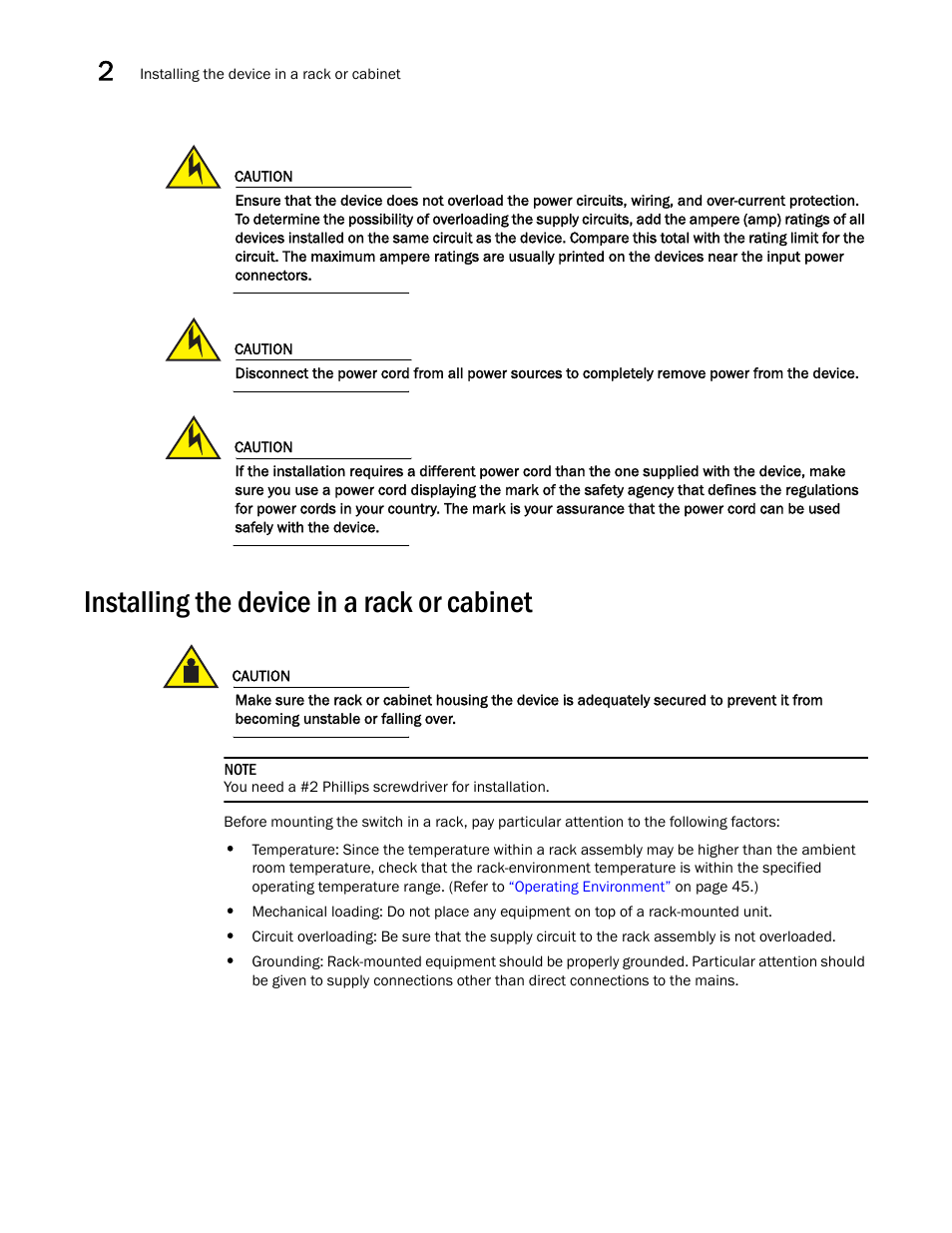 Installing the device in a rack or cabinet | Brocade Communications Systems Brocade ICX 6650 53-1002599-01 User Manual | Page 28 / 86