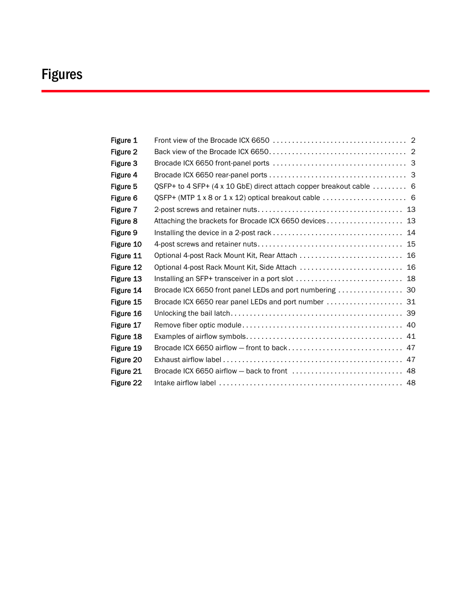 Figures | Brocade Communications Systems Brocade ICX 6650 53-1002599-01 User Manual | Page 7 / 86