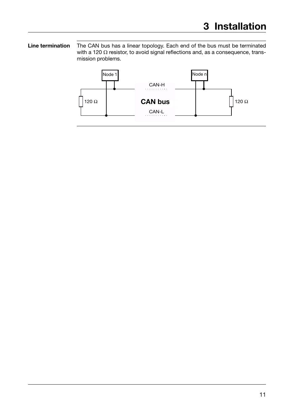 Line termination, 3 installation, Can bus | JUMO 902910 CANtrans T RTD Temperature Probe with CANopen Output Operating Instructions User Manual | Page 11 / 36