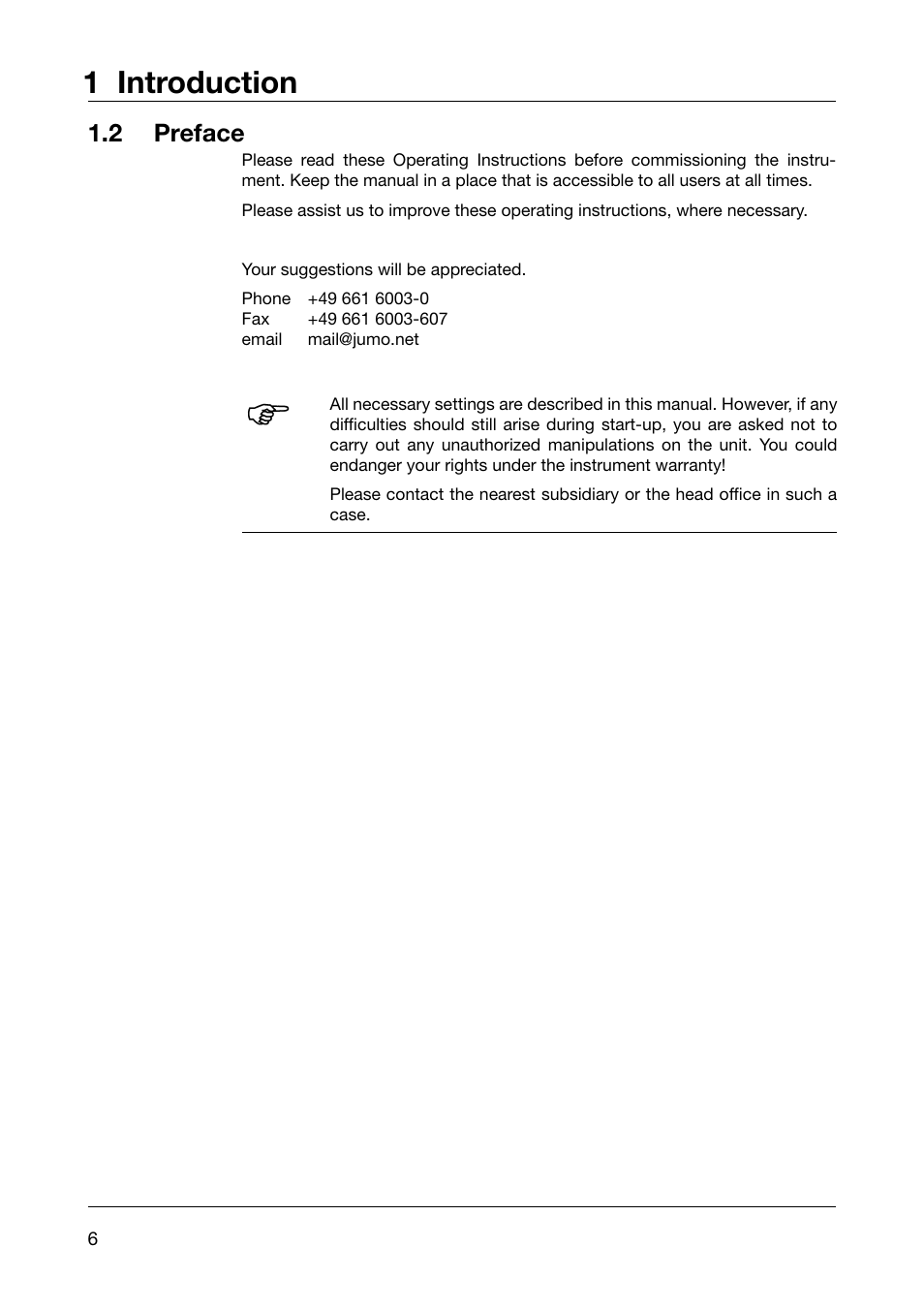 2 preface, Preface, 1 introduction | JUMO 902910 CANtrans T RTD Temperature Probe with CANopen Output Operating Instructions User Manual | Page 6 / 36